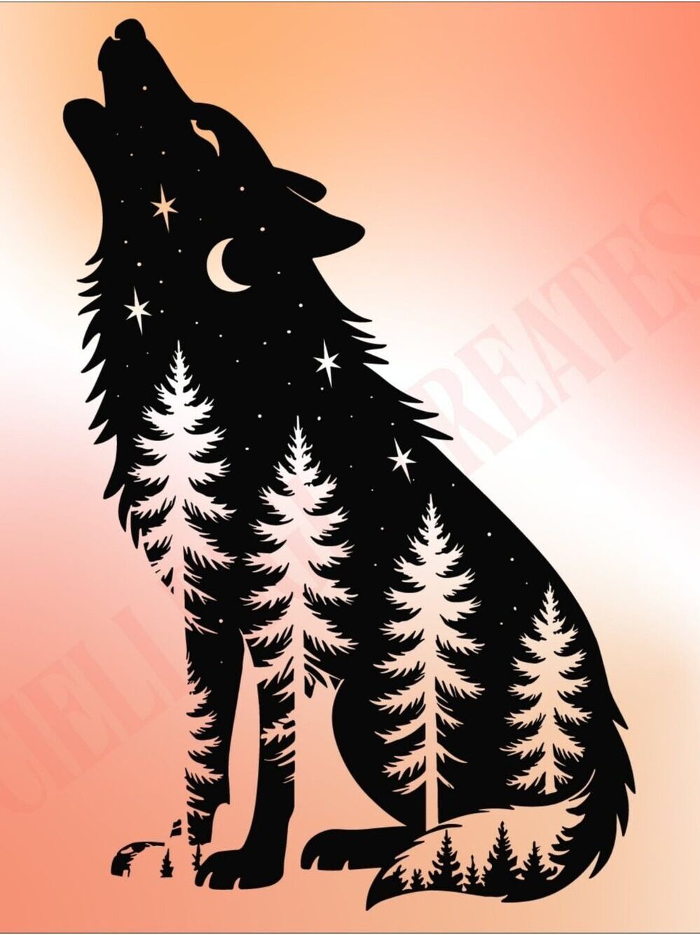 *2 for $20* Howling Wolf With Trees Stars Handcrafted vinyl decal Sticker